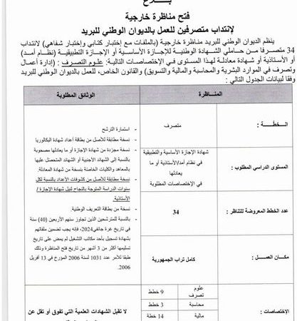 الدّيوان الوطني للبريد ينظّم مناظرة خارجية لإنتداب متصرّفين ..